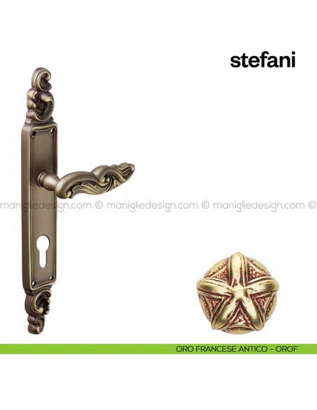 Maniglia per porta con placca Stefani Poggi Mariani oro francese antico - OROF foro yale