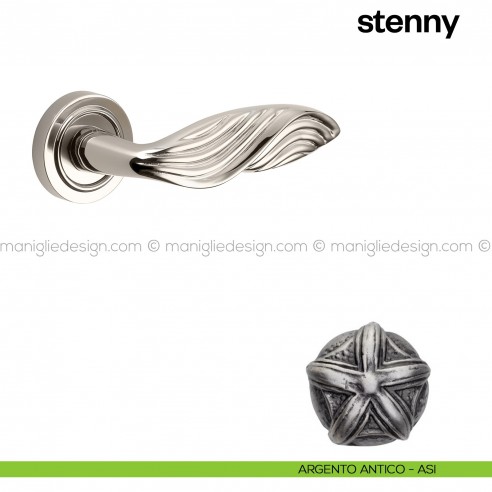 Maniglia per porta Stenny Poggi Mariani con rosetta tonda argento antico - ASI