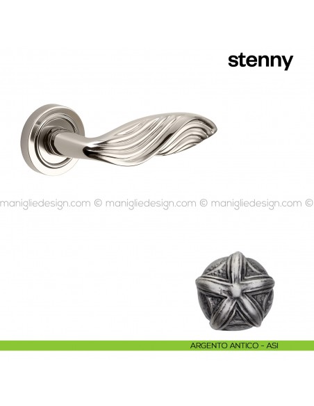 Maniglia per porta Stenny Poggi Mariani con rosetta tonda argento antico - ASI