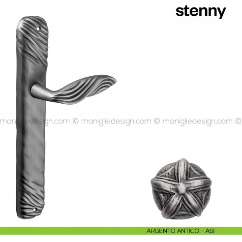 Maniglia per porta con placca Stenny Poggi Mariani argento antico - ASI cieca