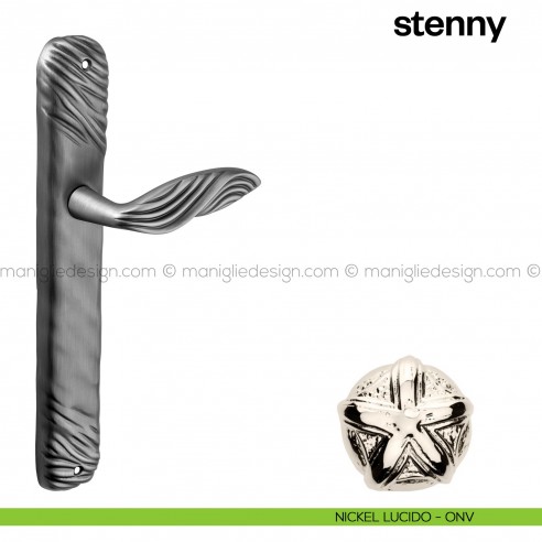 Maniglia per porta con placca Stenny Poggi Mariani nickel lucido - ONV cieca
