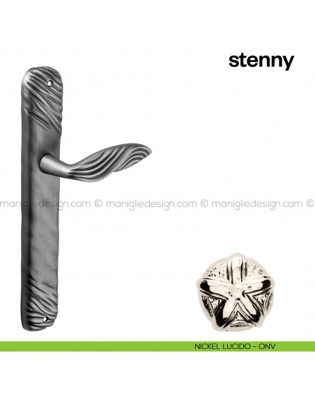 Maniglia per porta con placca Stenny Poggi Mariani nickel lucido - ONV cieca