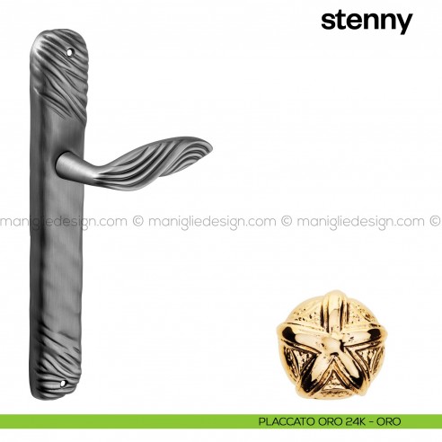 Maniglia per porta con placca Stenny Poggi Mariani placcato oro 24K - ORO cieca