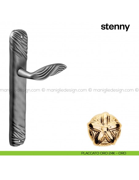Maniglia per porta con placca Stenny Poggi Mariani placcato oro 24K - ORO cieca