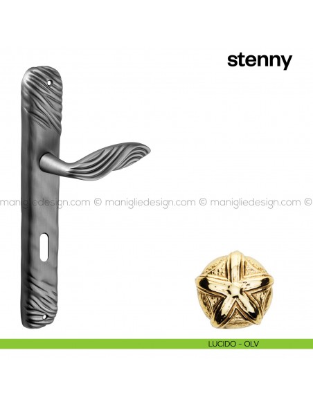 Maniglia per porta con placca Stenny Poggi Mariani lucido - OLV foro patent