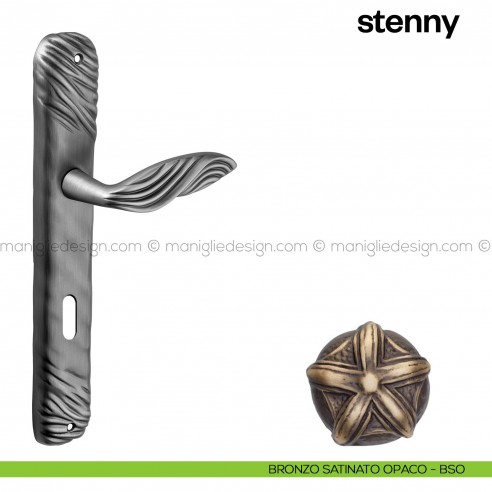 Maniglia per porta con placca Stenny Poggi Mariani bronzo satinato opaco - BSO foro patent