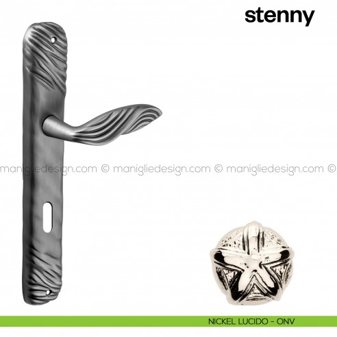 Maniglia per porta con placca Stenny Poggi Mariani nickel lucido - ONV foro patent