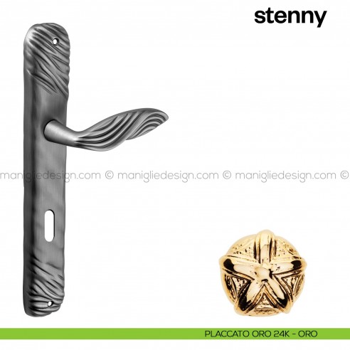 Maniglia per porta con placca Stenny Poggi Mariani placcato oro 24K - ORO foro patent