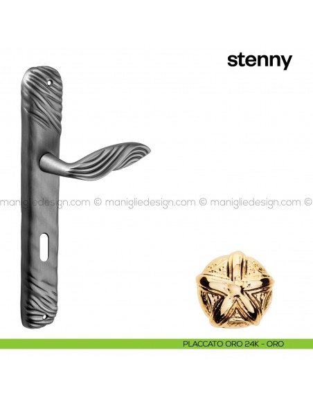 Maniglia per porta con placca Stenny Poggi Mariani placcato oro 24K - ORO foro patent
