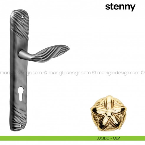 Maniglia per porta con placca Stenny Poggi Mariani lucido - OLV foro yale