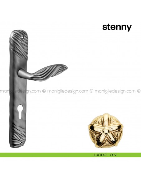 Maniglia per porta con placca Stenny Poggi Mariani lucido - OLV foro yale