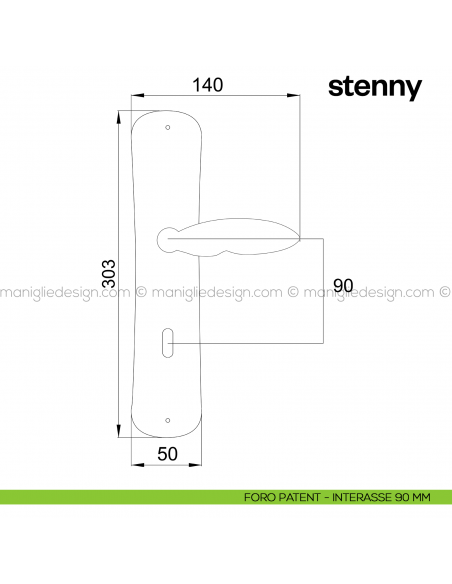 Maniglia per porta con placca Stenny Poggi Mariani foro patent interasse 90 mm