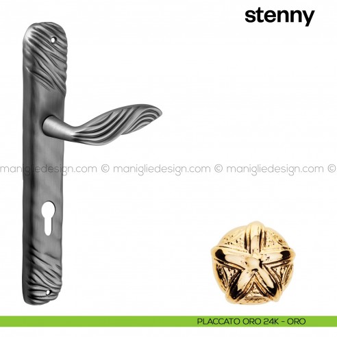 Maniglia per porta con placca Stenny Poggi Mariani placcato oro 24K - ORO foro yale