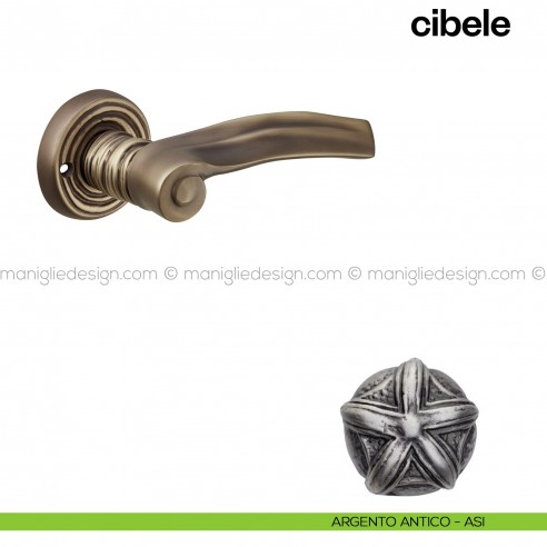 Maniglia per porta Cibele Poggi Mariani con rosetta tonda argento antico - ASI