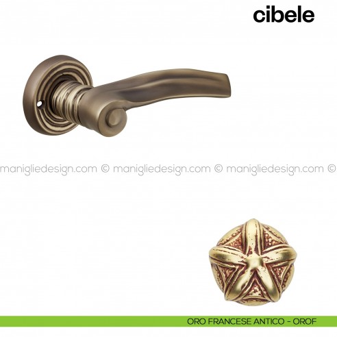 Maniglia per porta Cibele Poggi Mariani con rosetta tonda oro francese antico - OROF