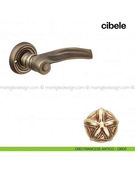 Maniglia per porta Cibele Poggi Mariani con rosetta tonda oro francese antico - OROF