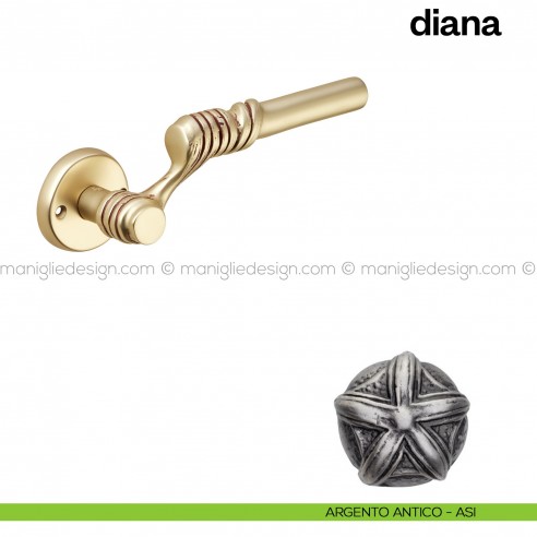 Maniglia per porta Diana Poggi Mariani con rosetta tonda argento antico - ASI