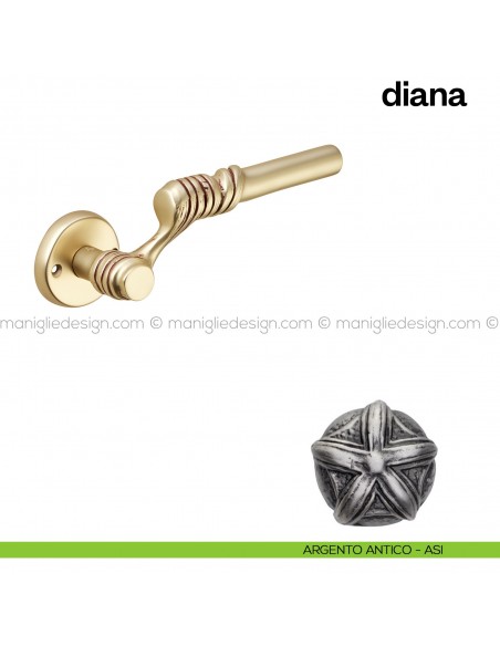 Maniglia per porta Diana Poggi Mariani con rosetta tonda argento antico - ASI