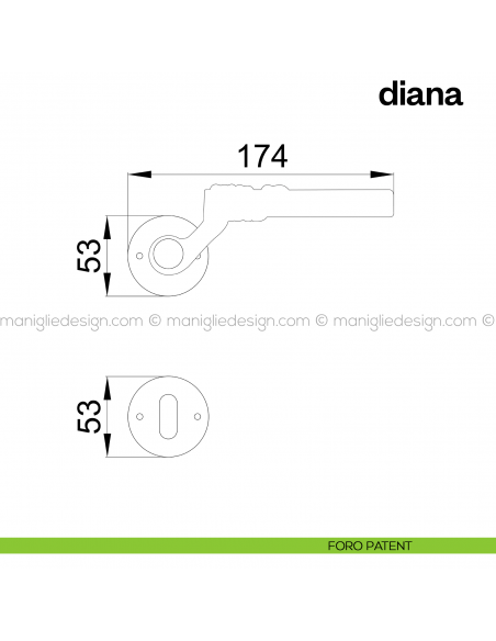 Maniglia per porta Diana Poggi Mariani con rosetta tonda foro patent