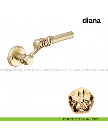 Maniglia per porta Diana Poggi Mariani con rosetta tonda placcato oro 24K - ORO