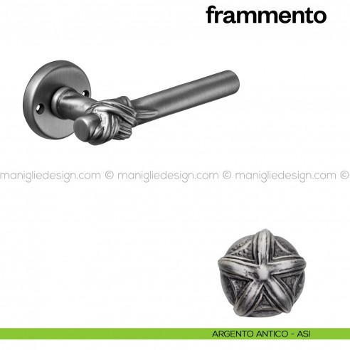 Maniglia per porta Frammento Poggi Mariani con rosetta tonda argento antico - ASI