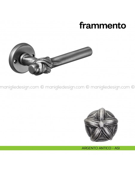 Maniglia per porta Frammento Poggi Mariani con rosetta tonda argento antico - ASI