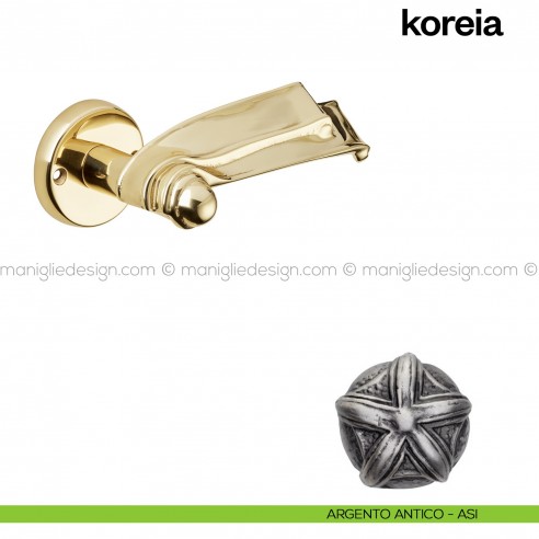 Maniglia per porta Koreia Poggi Mariani con rosetta tonda argento antico - ASI