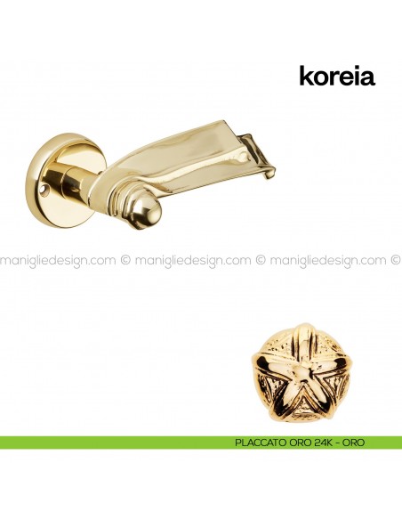 Maniglia per porta Koreia Poggi Mariani con rosetta tonda placcato oro 24K - ORO