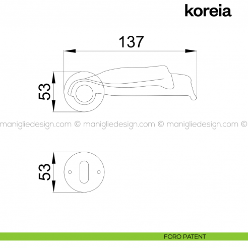 Maniglia per porta Koreia Poggi Mariani con rosetta tonda foro patent