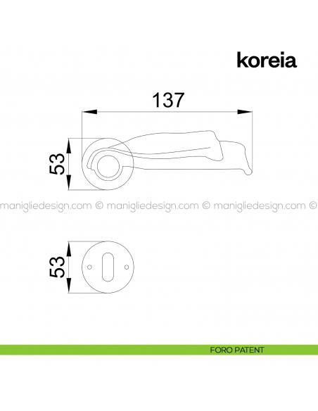 Maniglia per porta Koreia Poggi Mariani con rosetta tonda foro patent