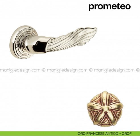 Maniglia per porta Prometeo Poggi Mariani con rosetta tonda oro francese antico - OROF