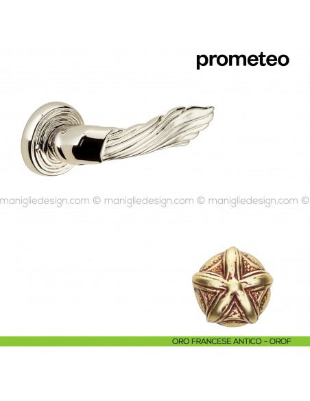 Maniglia per porta Prometeo Poggi Mariani con rosetta tonda oro francese antico - OROF