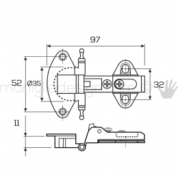 Cerniera zancata bronzo per mobili diametro 35 mm MG42580 2