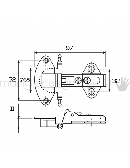 Cerniera zancata bronzo per mobili diametro 35 mm MG42580