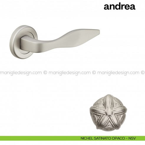 Maniglia per porta Andrea Poggi Mariani con rosetta tonda Nickel satinato opaco - NSV