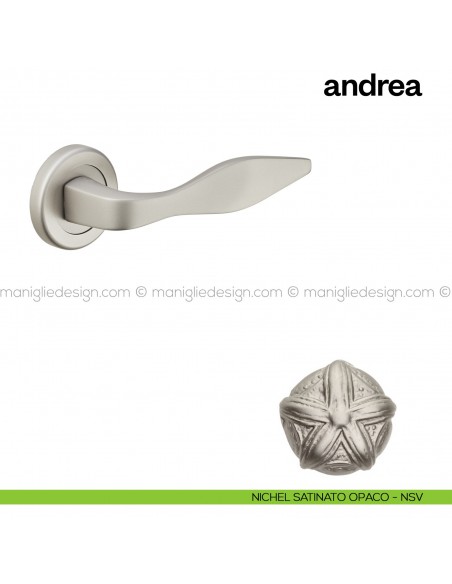 Maniglia per porta Andrea Poggi Mariani con rosetta tonda Nickel satinato opaco - NSV