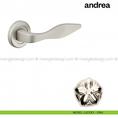 Maniglia per porta Andrea Poggi Mariani con rosetta tonda Nickel lucido - ONV