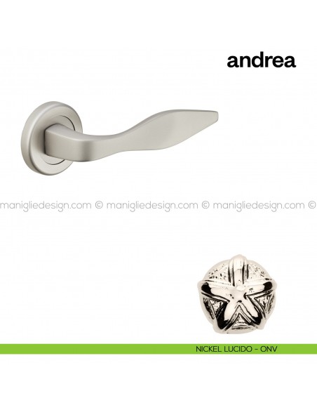 Maniglia per porta Andrea Poggi Mariani con rosetta tonda Nickel lucido - ONV