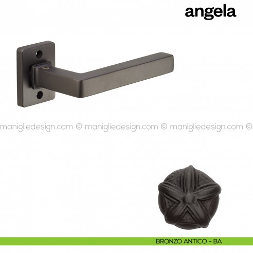 Maniglia per porta Angela Poggi Mariani con rosetta rettangolare bronzo antico - BA