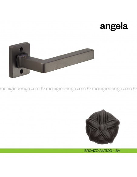 Maniglia per porta Angela Poggi Mariani con rosetta rettangolare bronzo antico - BA