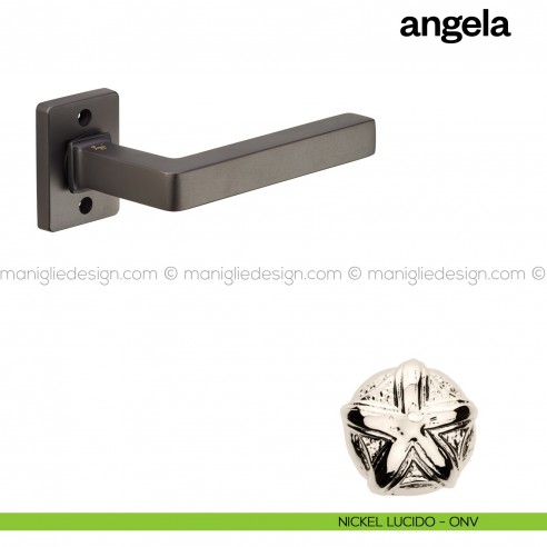 Maniglia per porta Angela Poggi Mariani con rosetta rettangolare nickel lucido - ONV