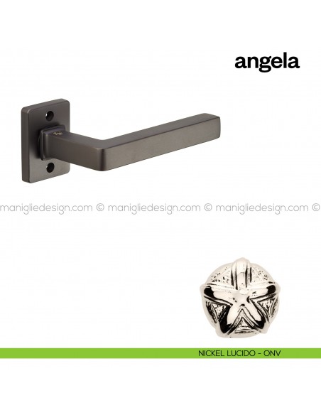 Maniglia per porta Angela Poggi Mariani con rosetta rettangolare nickel lucido - ONV