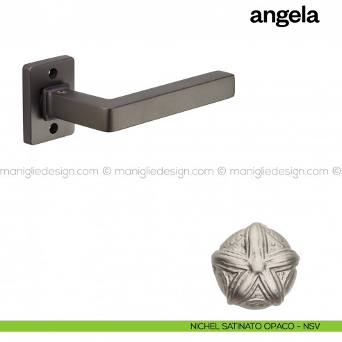 Maniglia per porta Angela Poggi Mariani con rosetta rettangolare nickel satinato opaco - NSV