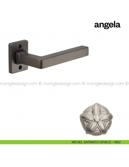 Maniglia per porta Angela Poggi Mariani con rosetta rettangolare nickel satinato opaco - NSV