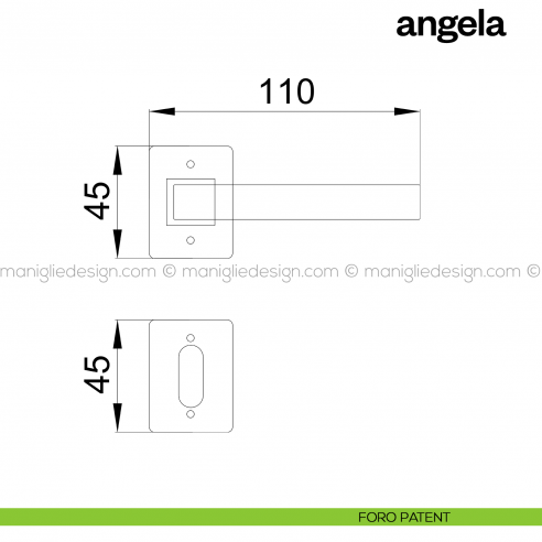 Maniglia per porta Angela Poggi Mariani con rosetta rettangolare foro patent