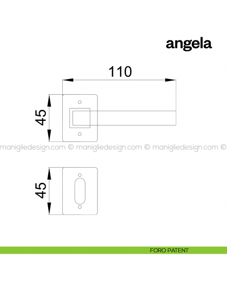 Maniglia per porta Angela Poggi Mariani con rosetta rettangolare foro patent