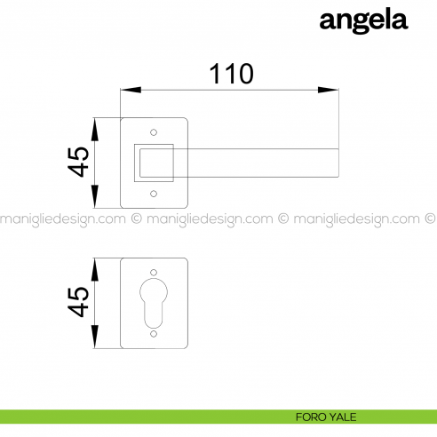 Maniglia per porta Angela Poggi Mariani con rosetta rettangolare foro yale