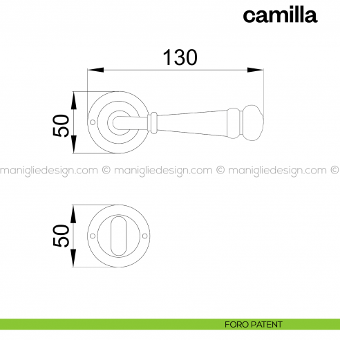 Maniglia in porcellana per porta Camilla Poggi Mariani con rosetta tonda foro patent