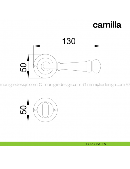 Maniglia in porcellana per porta Camilla Poggi Mariani con rosetta tonda foro patent