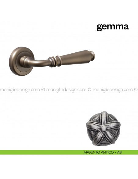 Maniglia per porta Gemma Poggi Mariani con rosetta tonda argento antico